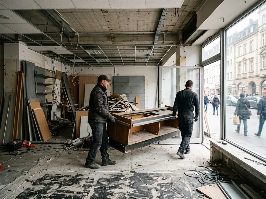 Rückbau eines Ladenlokals: Einbauten und Theken werden demontiert und abtransportiert
